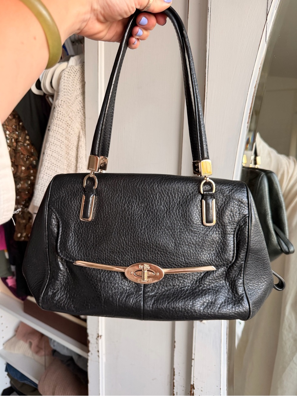 Coach Black Leather Shoulder Bag with Gold Hardware